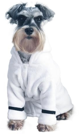 DOITOOL Bademantel für Hund Schnelltrocknend und Saugfähig mit Kapuze Kuschelig Warm für Mittelgroße Hunde Weiß
