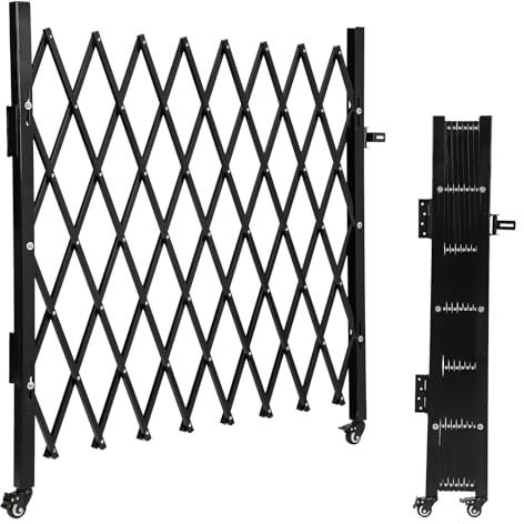 Absperrgitter aus Stahl 127 x 109cm, Scherengitter Ausziehbar Anti-Sprungzaun mit Rollen, Absperrgitter Scherensperre, Gitter-Akkordeon-Zaun für Garage, Schule, Garten, Baustelle, Bahnhof, Schule