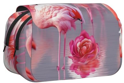 ULKMFFCF Trousse à crayons double couche avec imprimé rose rouge pour étudiants, fournitures scolaires, organiseur de voyage, Flamants roses, Taille unique, Cartable