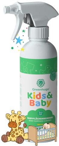 Greenhugo Limpiador de superficies de bebé para bebés y niños | ecológico y vegano | Limpiador de superficies suave para trona, cuna y cambiador | 500 ml