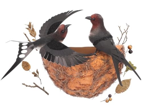Ciieeo Nid D'hirondelle Artificiel, Résine Nichoir Oiseaux pour Extérieur | Réaliste Décoration Murale Rustique pour Jardin Patio, Figurine Oiseau Décorative pour Aménagement Paysager