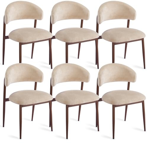 stone princess 6er Set Esszimmerstühle Bouclé: Gepolsterter Design Stuhl mit Gebogener Rückenlehne und Metallbeinen in Holzoptik - Moderner Küchenstuhl für Esszimmer und Wohnzimmer (Beige, 6er)
