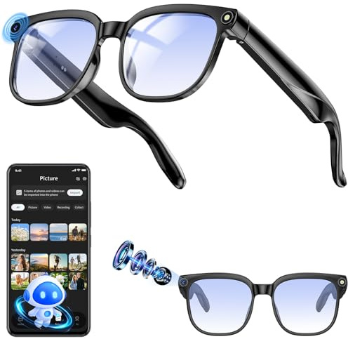 AI Smart Glasses, 8MP Anti Shake ai glasses, 300mAH/BT Call Camera Glasses, Smart Glasse with Video Recording/Music Playback/Audio Recording/Online Translation/GPT Object Recognition(Blue Light)
