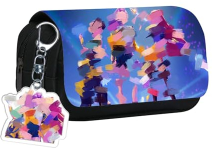 FOSDICK Federmäppchen 3 Fächer, Mäppchen Schwarz, Federmappe mit Reißverschluss, Cartoon Anime Federtasche, Niedlich Etui Schule, Große Kapazität Pencil Case, Schlampermäppchen für Studenten, Teenager