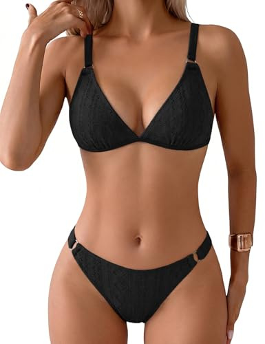 FemiChic Maillot de Bain Femme 2 Pieces Triangle Bikini Col en V Sexy Taille Basse Réglable Maillots Deux Pièces Swimsuit Swimwear de Plage Été