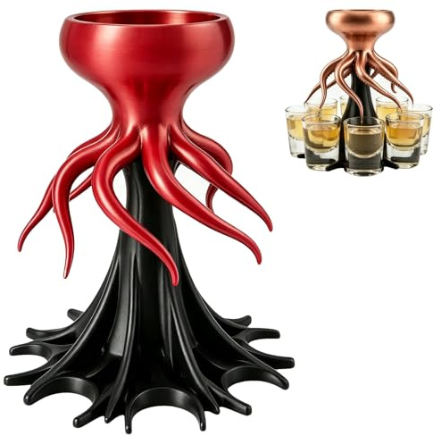 Schnapsspender für 8 Shots, Shotspender Oktopus Design, Getränkeverteiler für Saufspiele und Trinkspiele, Bar Shot Dispenser, Cocktailspender, Party Zubehör (Rot)