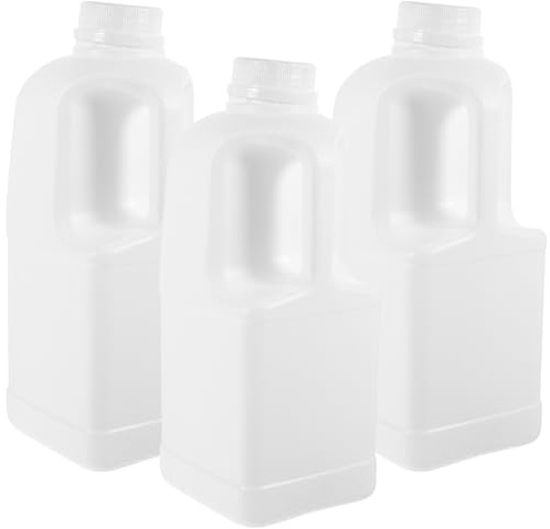 RUNROTOO 3Pc 2L Hdpe White Square Food Container with Handle | Reusable Sealed Storage Jug for Home and Bar Use, Lightweight Portable Design with Ergonomic Handle
