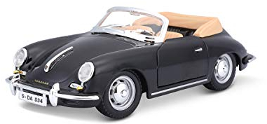 Bburago Porsche 356B Cabrio (1961): Modellauto im Maßstab 1:24, Türen und Kofferraum zum Öffnen, lenkbar, 19 cm, schwarz (18-22078)