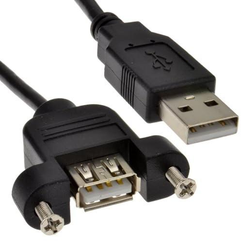 kenable USB 2.0 Panel Mount Extension Cable Female A Socket to Male A Plug 24AWG Shielded 2m Black