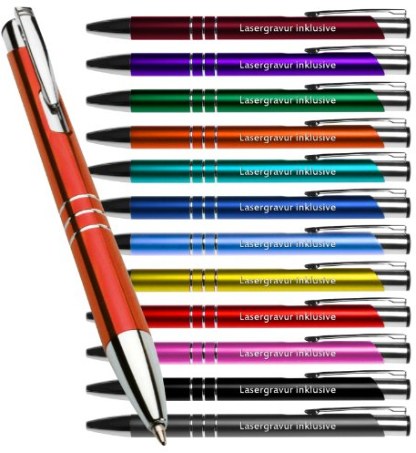 Druckspezialist 200 StMetall - Kugelschreiber KING mit Lasergravur Gravur 200 Stück alle mit gleicher Gravur