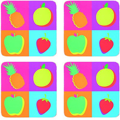 KC BLUE KitchenCraft Fruit Cork Backed Drinks Coasters, Set of 4, Multi-Colour