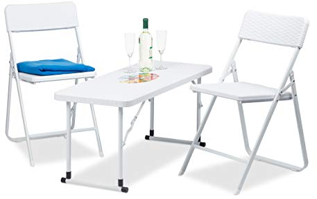 Relaxdays Gartenmöbel Set, Klappbar, Weiß, One Size