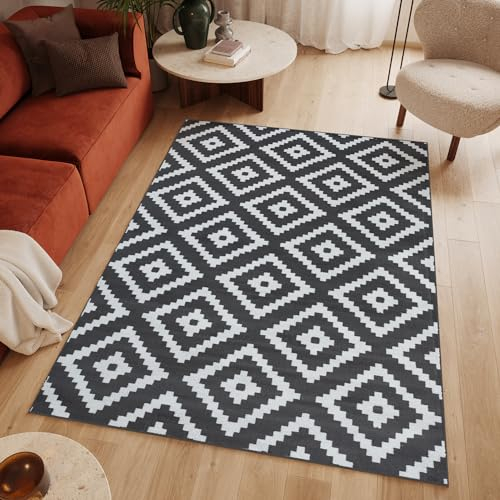 TAPISO Luxury Teppich Wohnzimmer Grau Weiß Kurzflor Modern Geometrisch Marokkanisch Gitter Karo Kariert Muster Schlafzimmer ÖKOTEX 250 x 350 cm