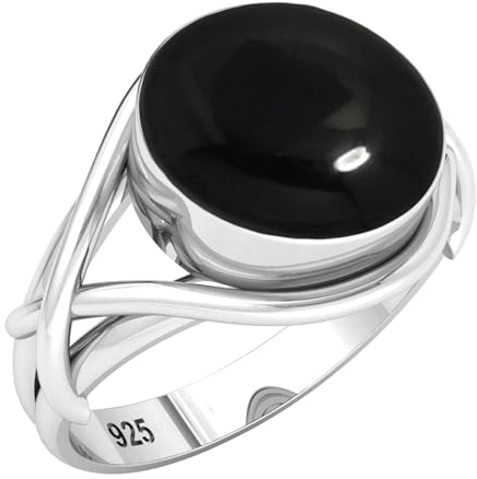 Jeweloporium 925 Silber Ringe für Damen Echt Schwarzer Onyx Edelstein Boho Silber Ringe Größe 52(16.6) Neujahr Geschenk Handgefertigt Schmuck