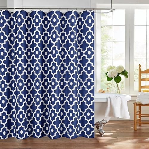 Biscaynebay Rideaux de douche en tissu texturé pour salle de bain - 183 x 183 cm - Bleu marine - Imprimé perle du Maroc - Moderne - Qualité hôtelière - Lavable en machine
