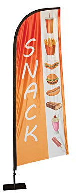 Fahne''NEW SNACK'' 270 x 100 cm inkl. Komplettset Mast, Platin und Schwimmring, Flaggen Flagge