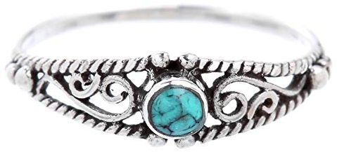 WINDALF Zarter Boho Ring NAIRNE 0.5 cm Türkis Mittelalterliche Ornamentik Vintage 925 Sterlingsilber (Silber, 50 (15.9))