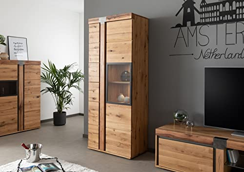 MASSIVMOEBEL24.DE | New Amsterdam Vitrine aus Massivholz #08 | Wildeiche/Zerreiche - Eiche Natur, geölt | Modern-Stil | 80x45x204 cm | massiver Schrank aus Vollholz