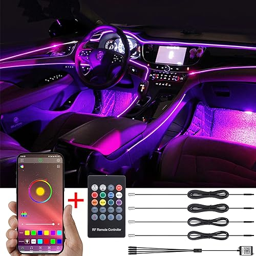 TABEN Neonleuchtleisten für das Auto, 4-teiliges Set, mit 64 Farben, zur Autodekoration, Stimmungslicht, Innenraumbeleuchtung, wasserdicht, DC12V (1 Set)