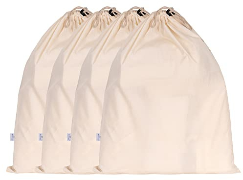 HB 4-Pack Cotton Large Drawstring Pouches 19 x 24 (48.2 x 60.9 cm) Muslin Grocery Home Storage Luggage Organizer Storage Dust-Proof Bags Cover for Shoes, Handbags, Backpacks