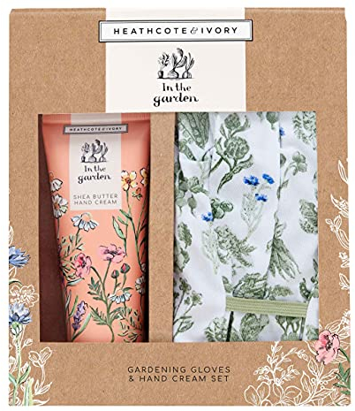 Heathcote & Ivory Hand Cream Set 100ml and Gardening Gloves, Shea Butter Hand Cream, Cruelty and Vegan Friendly, Garden Accessories, Gift For Women and Men, In The Garden Collection
