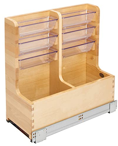Rev-A-Shelf 30 Wood Vanity Sink Pull Out Organizer Cabinet Storage with Soft-Close for Kitchen or Bathroom, Maple Wood, 441-15VSBSC-1