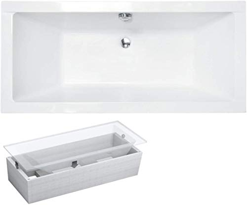 VBChome Badewanne 175x80 cm Acryl SET Wannenträger Wanne Rechteck Weiß Design Modern Styroporträger für 2 Personen (175x80cm)