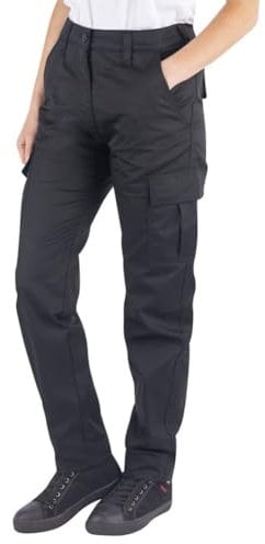 Lee Cooper Workwear LCLPNT241 Ladies Heavy Duty Easy Care Multi Pocket Work Safety Classic Cargo Pants Trousers, Black, 12 UK / 32 Leg (Long)