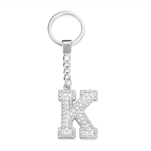 ESSPOC Anfangsbuchstabe Schlüsselanhänger/Kristalle Schlüsselanhänger A-Z Buchstabe Keychain Für Auto/Alphabet Schlüsselanhänger Für Frauen, K-Silber, K
