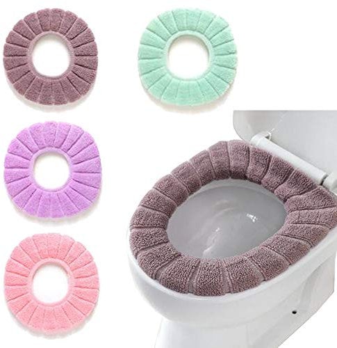 4 Pcs Toilet Seat Cushion Soft Winter Warmer Mat Pad Cushion O-Shape Washable Built-in Plastic Ring