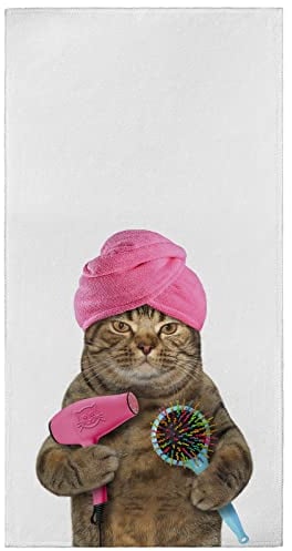 ALALAL Lustige Badetücher mit Katzenmotiv, saugfähig, weiche Fingerspitzen-Handtücher, Mehrzweck-Handtücher für Yoga, Fitnessstudio, Spa, Hotel, Badezimmer, 69,8 x 39,9 cm