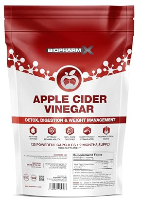 Apple Cider Vinegar Capsules with the Mother 10,000mg ACV (2 Month Supply / 120 Capsules) Detox, Digestion, Metabolism Support