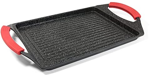 Moneta Pro Grill Griglia Rettangolare, Per tutti i fuochi compresa induzione, Zona di cottura 26 x 20 cm, Alluminio, Nero, 35 x 22 cm