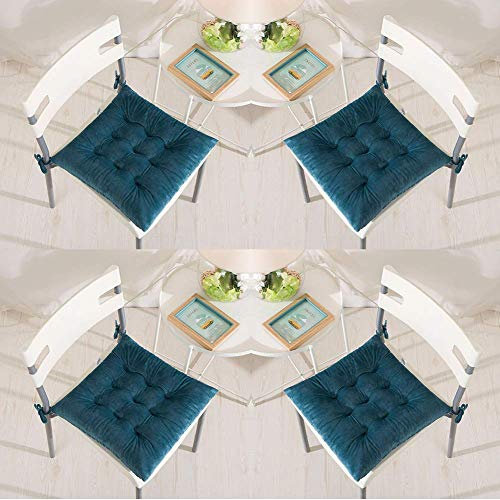 AICH Set mit 4 Stuhlkissen 40x40cm Schnürsitzkissen Soft Velvet Bequeme Kissen, für Esszimmerstühle Küche Wohnzimmer Patio Garten Indoor Outdoor, Türkis