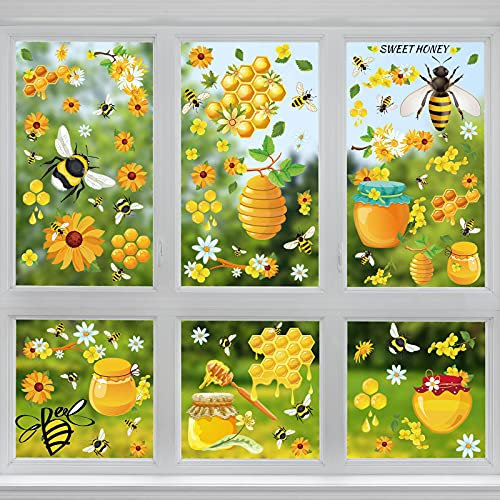 9 Blatt Bienenfensteraufkleber, Honigbiene, Fensteraufkleber, für Frühling und Sommer, Hummel, Blumen, Honigtopf-Bienen, abnehmbare Waben-Biene Fensterdekoration für Zuhause, Partyzubehör