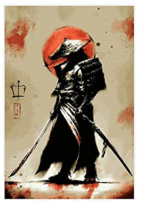 Japanische Samurai-Gemälde, Kunst, Leinwand, Wandkunst, Deko, Bild, Gemälde für Wohnzimmer, Schlafzimmer, Dekoration, ungerahmt: 30 x 45 cm