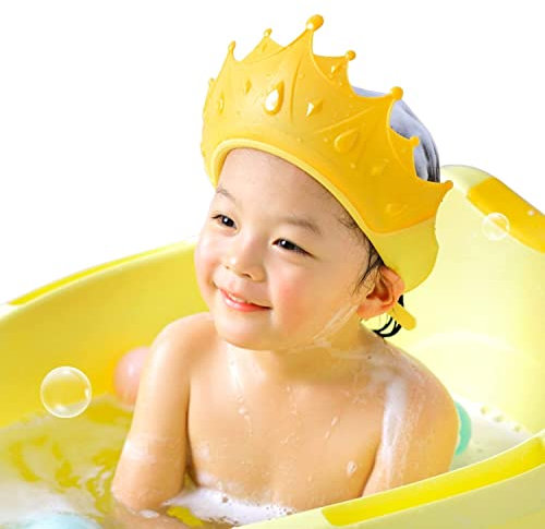 Kids Shower Shield Baby Shower Cap, Adjustable Hair Washing Shower Hat for Kids, Bath Visor Hat to Stop Water in Eye and Ear (Yellow)