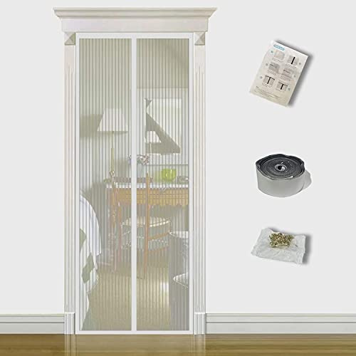 TQFlow Magnet Fliegengitter Tür Insektenschutz 95x205cm-Fliegenvorhang Balkontür-Magnetvorhang Terrassentür-Fliegenschutz Vorhang Wohnzimmer-Moskitonetz Magnetischer-Ohne Bohren-Weiß