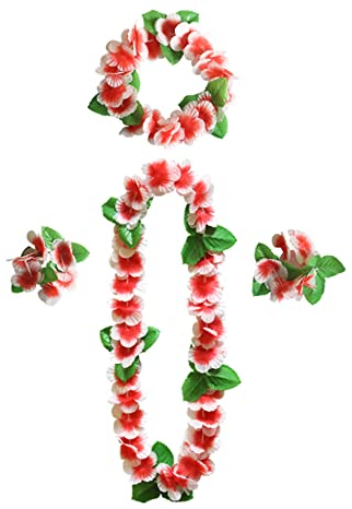duoyif Hawaiiketten Hawaii Blumen Kette Blumenketten Hawaiian Kette Haarband Armbänder Grasrock Party Kostüm Zubehör Blumenkette Für Karnevals Cheerleading Neujahr Geburtstags Strandpartys (D)