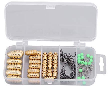 Messing Angelgewichte Set, Angel Sinker Set Angeln Drop Shot Kit Wirbel Angelzubehör Gewichte Süßwasser Salzwasser im Freien am Meer Angelbleie Jighaken Angelwirbelringverbinder Sortiment Tackle Box