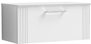 nuie DPF196W Deco Modern Bathroom Wall Hung 1 Drawer Part Fluted Vanity Basin Unit with Worktop, 800mm, Satin White