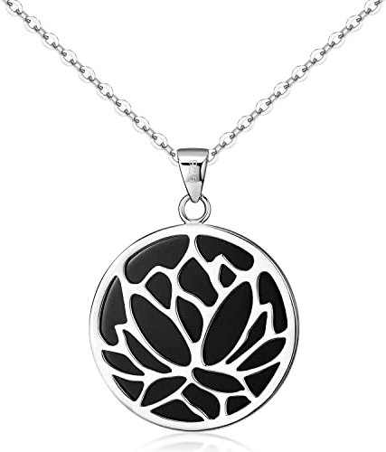 Materia Lotusblume Kette Onyx schwarz Silber 925 40cm KA-42-Onyx_K97-40