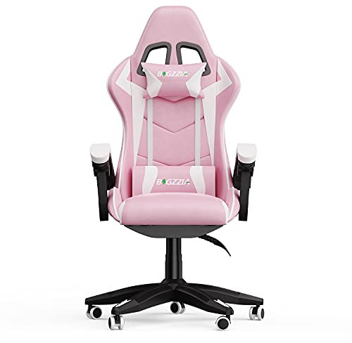 bigzzia Chaise Gaming Ergonomique, Chaise de Bureau avec Coussin et Support Lombaire, Hauteur réglable avec siège pivotant à 360° pour Adultes (Simplicité, Rose)