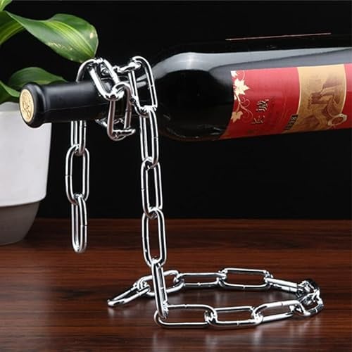 Creative Metal Chain Wine Rack,Retro Handicraft Home Decor Wine Bottle Holder(Sliver)