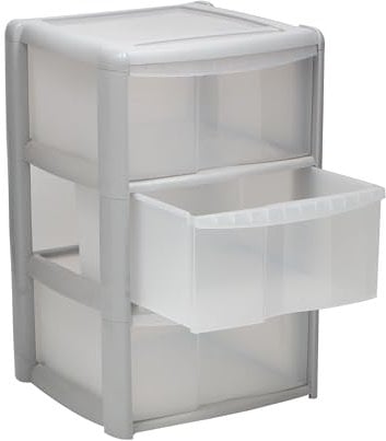 3 Drawer Plastic Storage Tower Unit, Grey & Clear - Large - 3 x 20L Drawers - MULTI PURPOSE Stackable Polypropylene Tower Unit