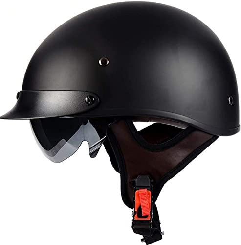 Halbschalenhelm mit ECE Motorradhelm Herren Damen Brain Cap Retro Motorrad Jethelm Halbhelm Halbschale Helm Rollerhelm Chopper Scooter Helm Sturzhelm mit Visier (Color : 1, Size : L(59~60cm))