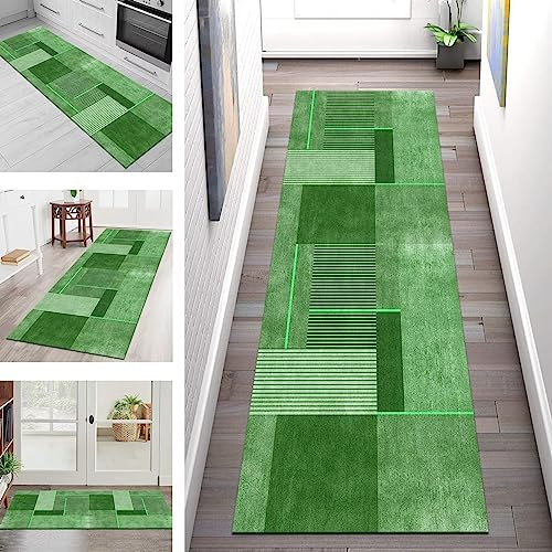 Teppich Läufer Flur Küche rutschfest waschbar Teppichläufer Lang Korridor Tepiche 80X350CM Grün Küchenläufer Bodenmatte Meterware Kücheteppich Schlafzimmer Wohnzimmer Flurmatten Breit 40-120cm