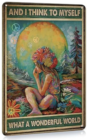Hippie Peace-Schild Sonnenblumen-Mädchen-Poster und ich denke an mich selbst, was für eine wunderbare Welt Poster