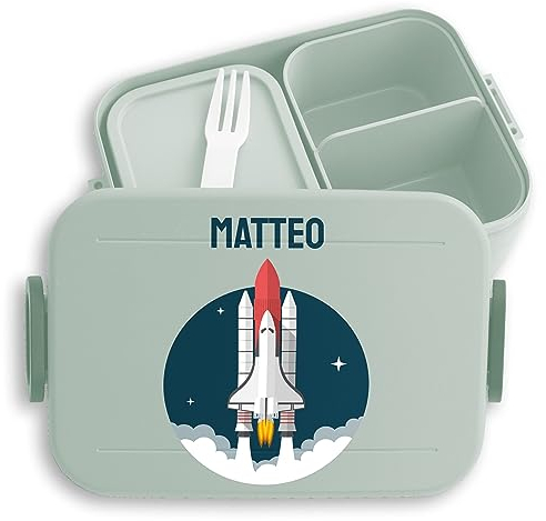 Kinder Bento Box Midi Lunchbox für Mepal Bentobox - Weltall - Nasa Space Shuttle Spaceshuttel Discovery Rakete Weltraum - 900 ml - Sage Grün - brotdose astronaut schule einschulungsgeschenk