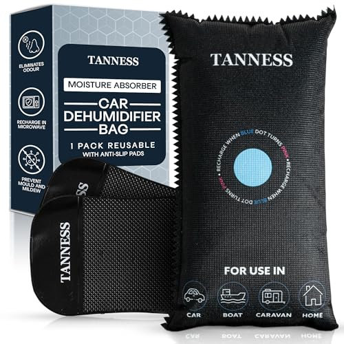 Tanness 1 Pack x 1kg Car Dehumidifier Bags with Anti-Slip Pads - Essential Car Accessories, Moisture Absorber, Reusable, Recharges in Microwave - Multipurpose, Home, All Spaces & Vehicles
